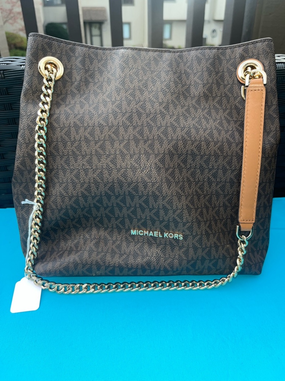 Michael Kors Brown MK Logo Chain Shoulder Bag with Gold Hardware - Picture 2 of 9